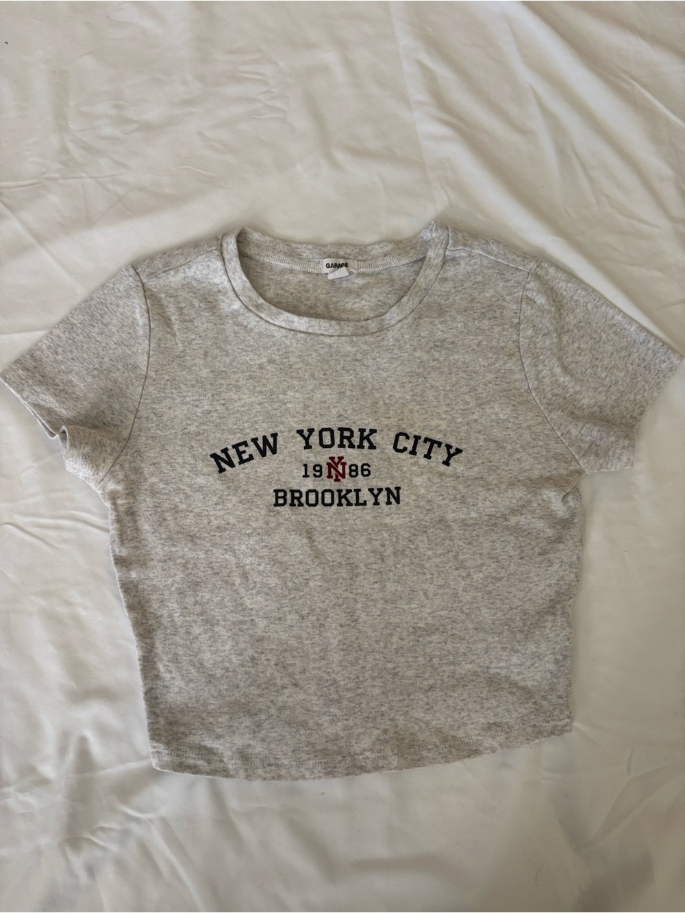 Garage NYC Brooklyn Graphic Baby Tee Grey Heather Y2K Crop!